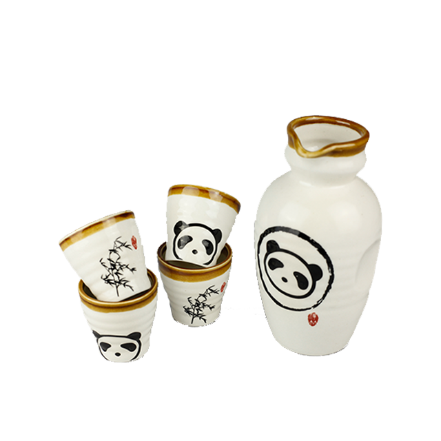 熊猫屋禅竹水墨熊猫陶瓷茶具5件套装 送外国友人节日礼物茶杯套装